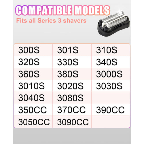 2 Pack Series 3 32B Replacement Shaver Head Compatible with Braun S3