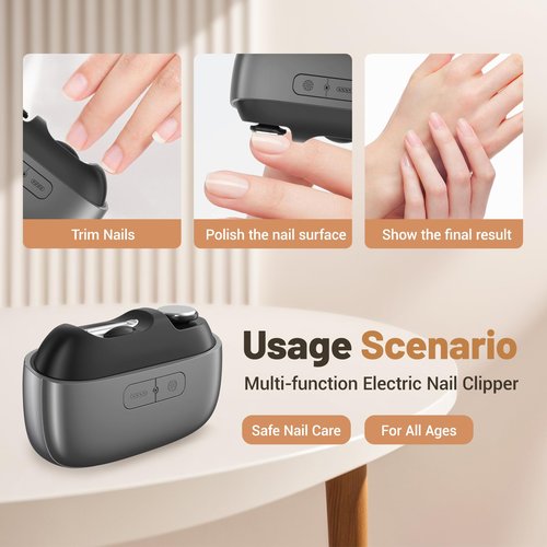 Electric Nail Clipper, Upgraded 3 in 1 Electric Polishing Automatic Nail Clippers with Magnetic Lid USB Rechargeable ，Portable Smart Nail Clipper for Thick Toenails Seniors, Adults (Gray)
