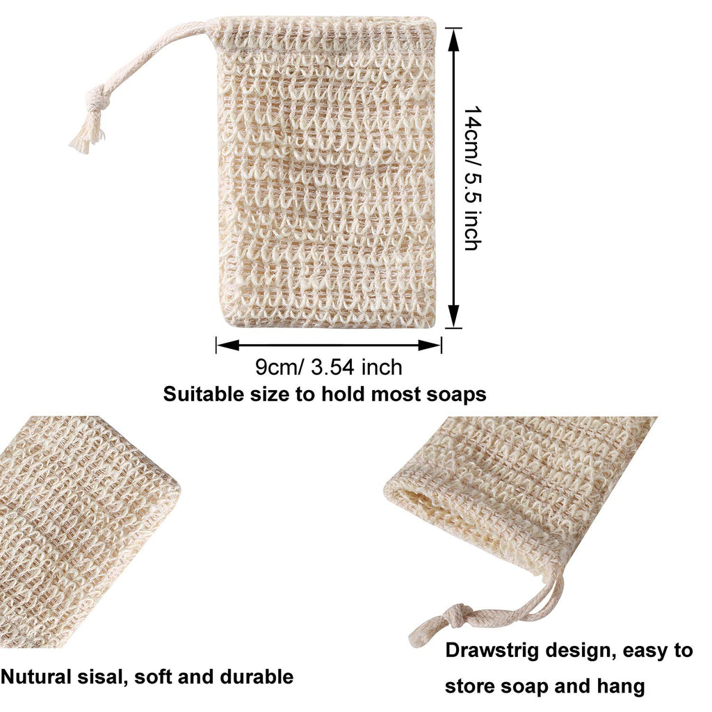 Trounistro 60 Pack Soap Exfoliating Bag Pouch Soap Saver Natural Ramie Soap Bag Hand Made Soap Bag Mesh Soap with Drawstring for Bath Shower Use