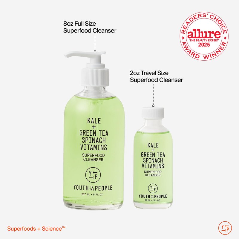 Youth To The People The Headliners Skincare Giftset - 2-Pc Superfood Antioxidant Face Cleanser Set, Full Size & Mini Travel Facial Wash, Gentle Makeup Remover, for Pores, Acne, Blemishes