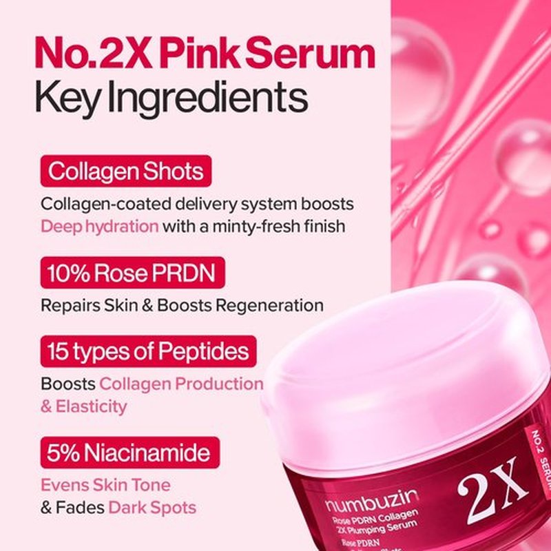 Numbuzin No.2X Rose PDRN Collagen Serum - Firming & Hydrating for Volume Glow | 1.01 fl oz (30ml)