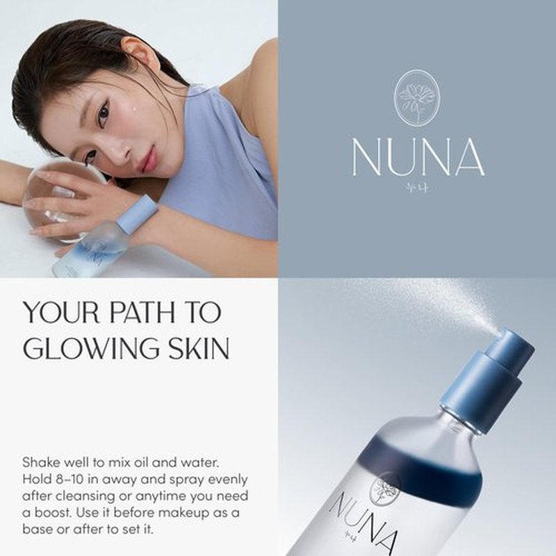 NUNA Ultra Hydrating Face Serum Spray with Peptides, Niacinamide, Hyaluronic Acid & Botanical Extracts – Korean Lightweight Moisture Boost Facial Mist & Setting Spray for Makeup – 3.38 fl oz