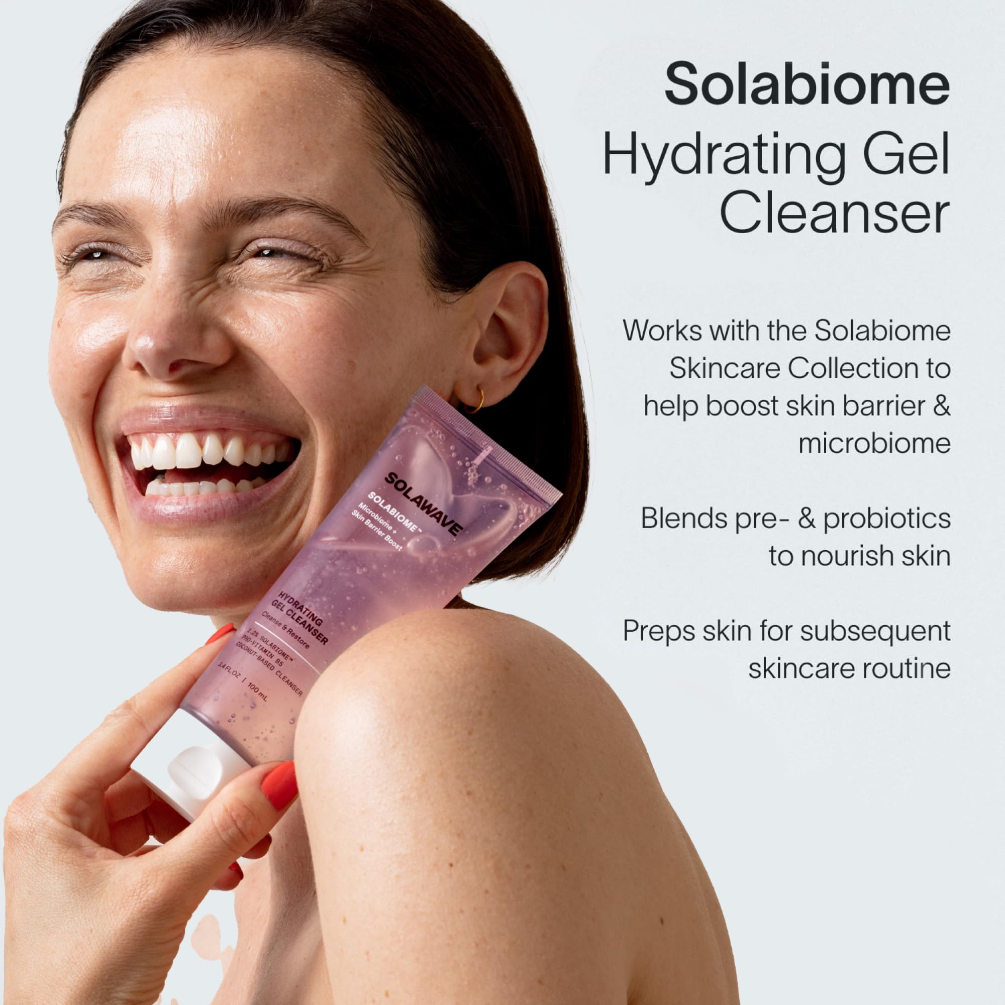 SolaWave Microbiome + Skin Barrier Skincare Bundle (Cleanser, Jelly Mist & Moisturizer) with Hyaluronic Acid, Probiotics, Beta Glucan, Pro Vitamin B5, Gota Kula, Vitamin E Antioxidants