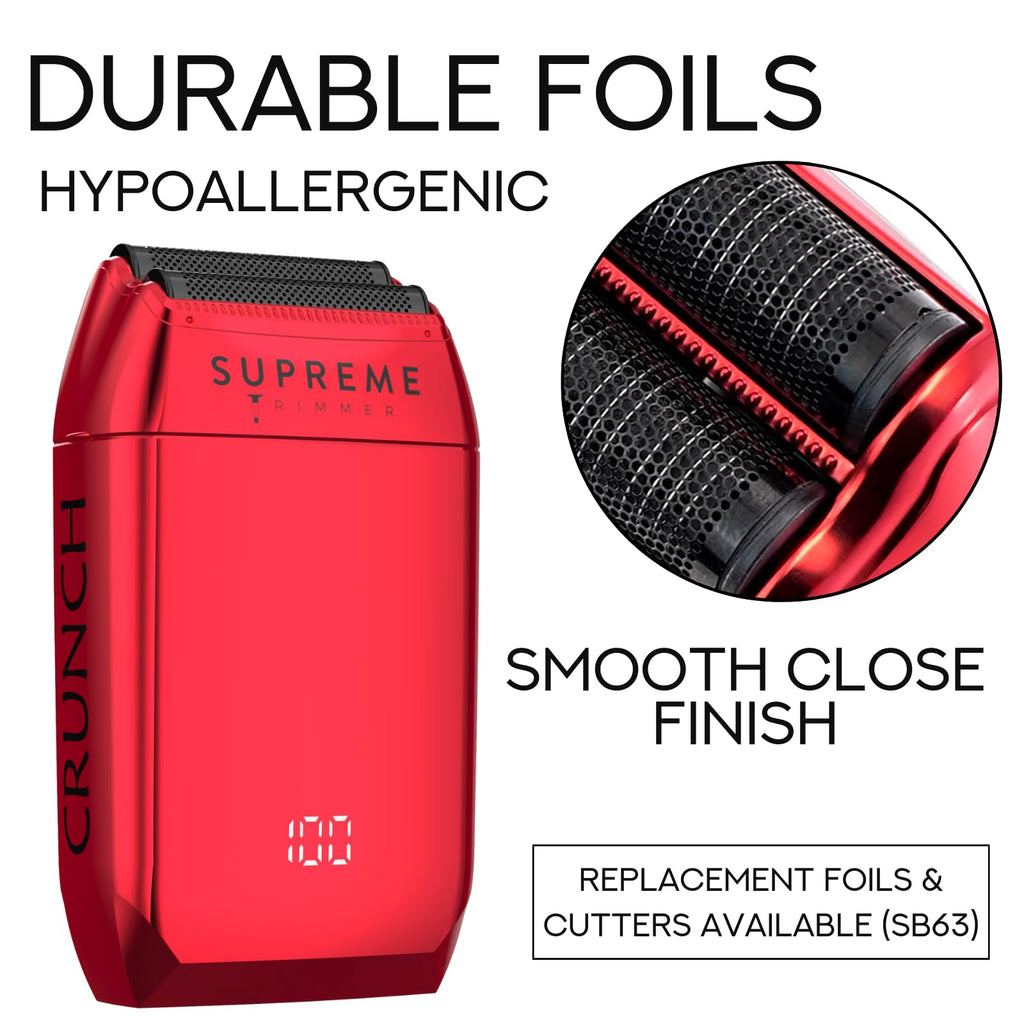 Supreme Trimmer Crunch Foil Shaver & 2Spee Trimmer Barber Hair Cutting Kit | Cordless Beard & Mustache Trimming Set | LCD Battery Displays, Removable Blade Design, Waterproof Shaver (Red)