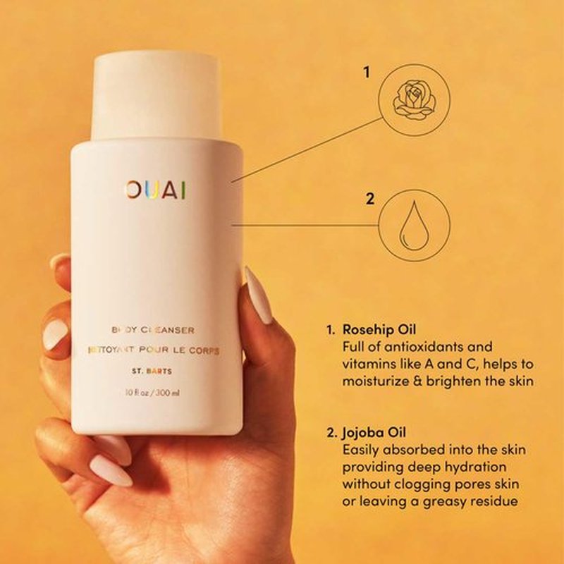 OUAI Body Cleanser, St. Barts - Foaming Body Wash with Jojoba Oil and Rosehip Oil to Hydrate, Nurture, Balance and Soften Skin - Paraben, Phthalate and Sulfate Free Skin Care Products (10 Fl Oz)