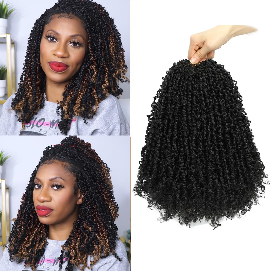Youngther Yanky twist crochet hair 12 Inch 6Pack(40stands/Pack) Natural Black Pre-Twisted Fluffy Yankee Twist curly crochet hair for black women hair (1B)