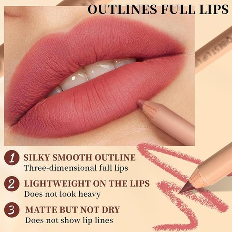 Skiennix Matte Velvet Lip Liner Set - 12 Highly Pigmented, Long-Lasting Waterproof Shades