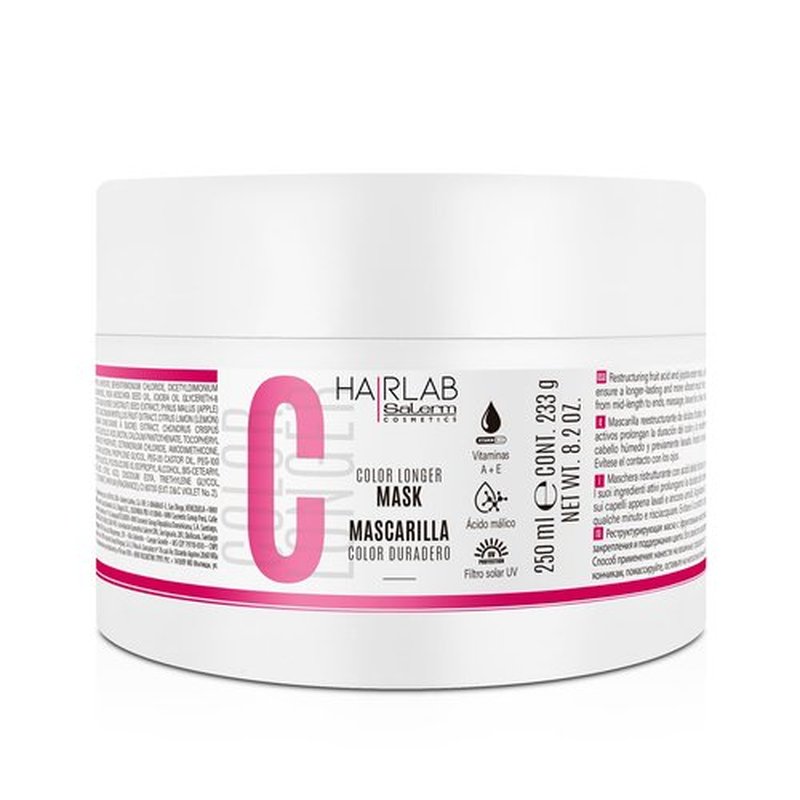 SALERM - Dyed, Bleached, or Gray Hair Mask - Color Longer Hair Lab - 250 ml - with Vitamins A and E - Seals and Maintains Color - Shinier Hair - Sulfate and Paraben-Free