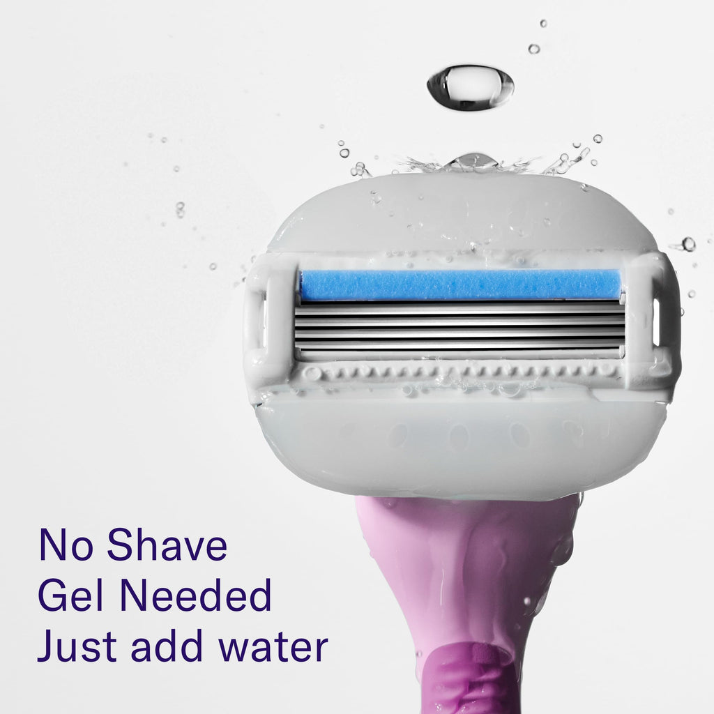 Flamingo Moisture Plus Women's Razor Set - No Shave Gel Needed - Razor Handle, 4 Blade Refills, Shower Holder - Fig