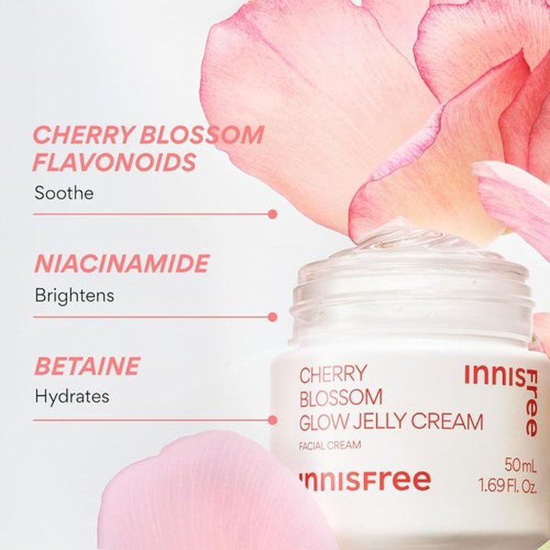 Innisfree Cherry Blossom Glow Jelly Cream - Hydrating Korean Moisturizer with Niacinamide for Radiant Skin