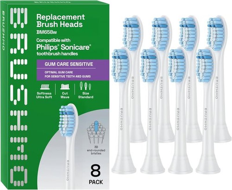 Brushmo Toothbrush Heads - Sensitive Replacement for Philips Sonicare | 8 Extra Soft Dupont Bristles, White