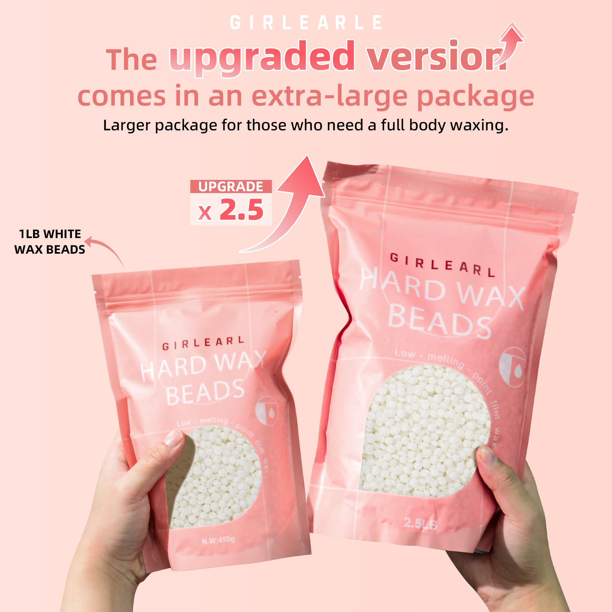GIRLEARLE 2.5lb Unscented Wax Beads for Hair Removal, Brazilian Bikini Hard Wax for Women Men, Hard Wax beads Perfect for Full Body Legs, Face and Underarms at Home Waxing Beads for Sensitive Skin