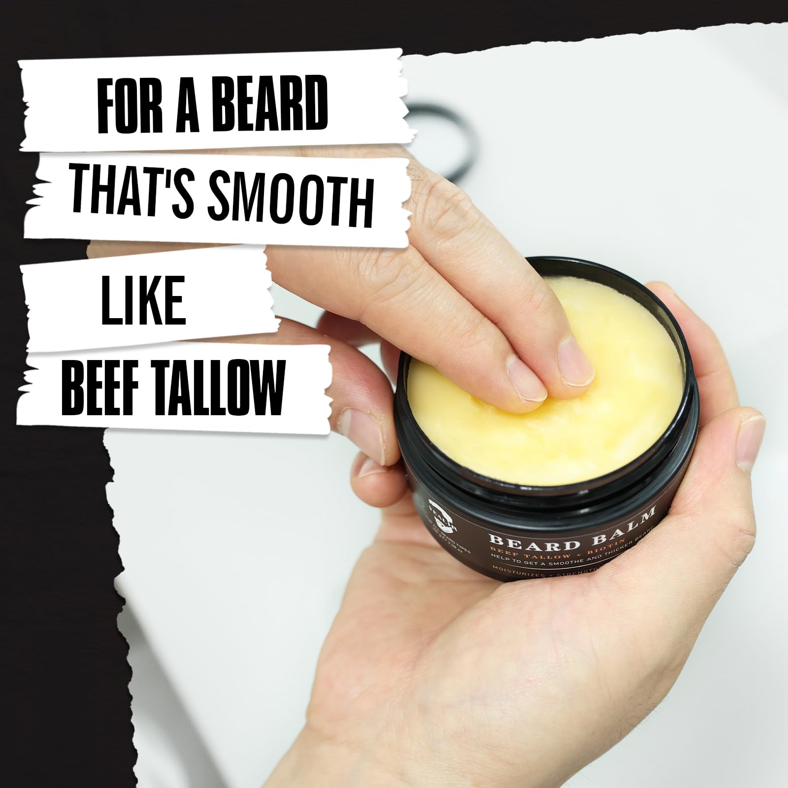 YEALIR Beard Balm for Men - Instant Frizz Control, Moisturizes & Softens Coarse Dry Beards, Beard Butter with Beef Tallow & Biotin for Fuller, Healthier Looking Beards, Fragrance-Free, 3.53 oz