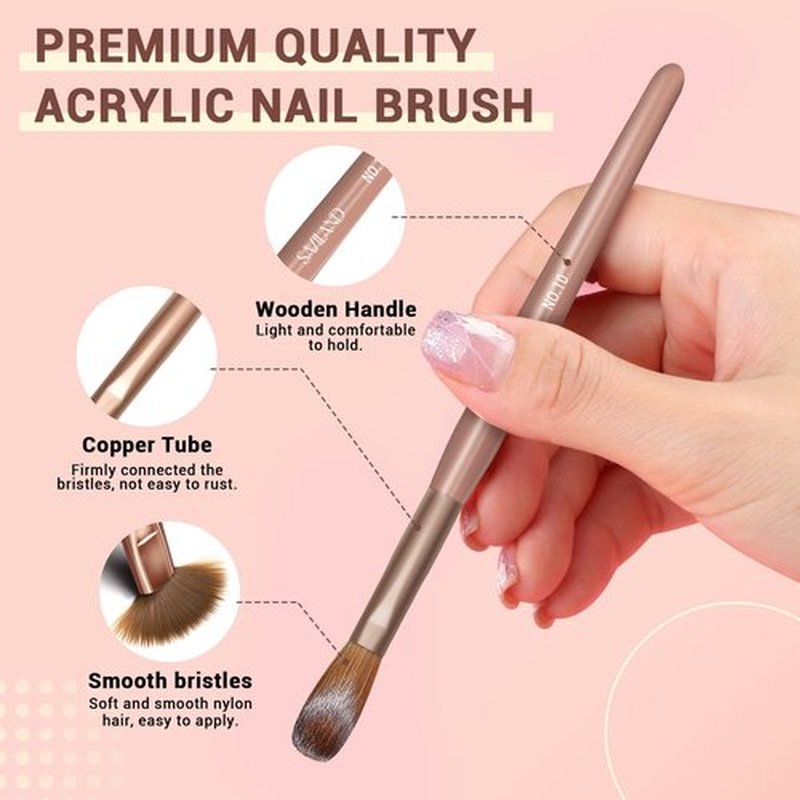 Saviland Kolinsky Acrylic Nail Brush Set: 6PCS Professional Nail Brushes for Acrylic Powder Application DIY Nail Art Extension 3D Carving Manicure Tool Home Practice Beginner Kit Size 8,10,12,14,16,18