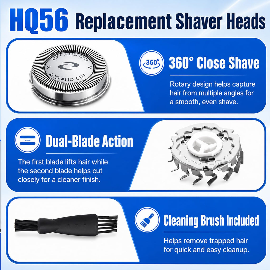 Poweka 6pcs HQ56 Replacement Shaver Heads for HQ3 HQ4 HQ55 HQ56 HQ6,Razor Shaving Heads Blade Compatible with Philipss Norelcos HQ300 HQ442 HQ916 HS190 HQ6990 Electric Shavers