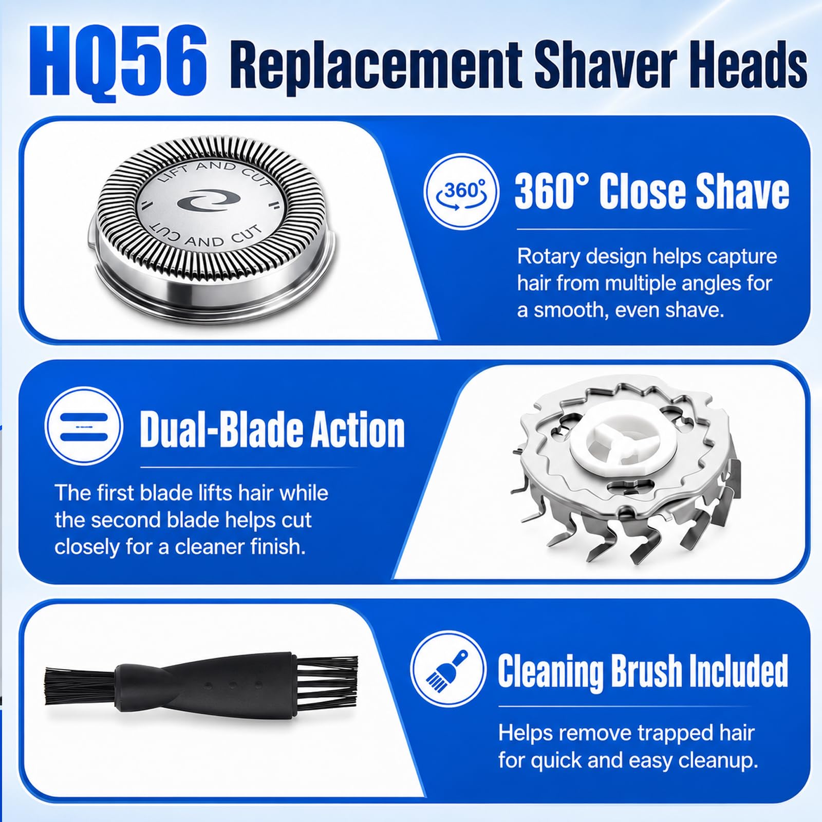 Poweka 6pcs HQ56 Replacement Shaver Heads for HQ3 HQ4 HQ55 HQ56 HQ6,Razor Shaving Heads Blade Compatible with Philipss Norelcos HQ300 HQ442 HQ916 HS190 HQ6990 Electric Shavers
