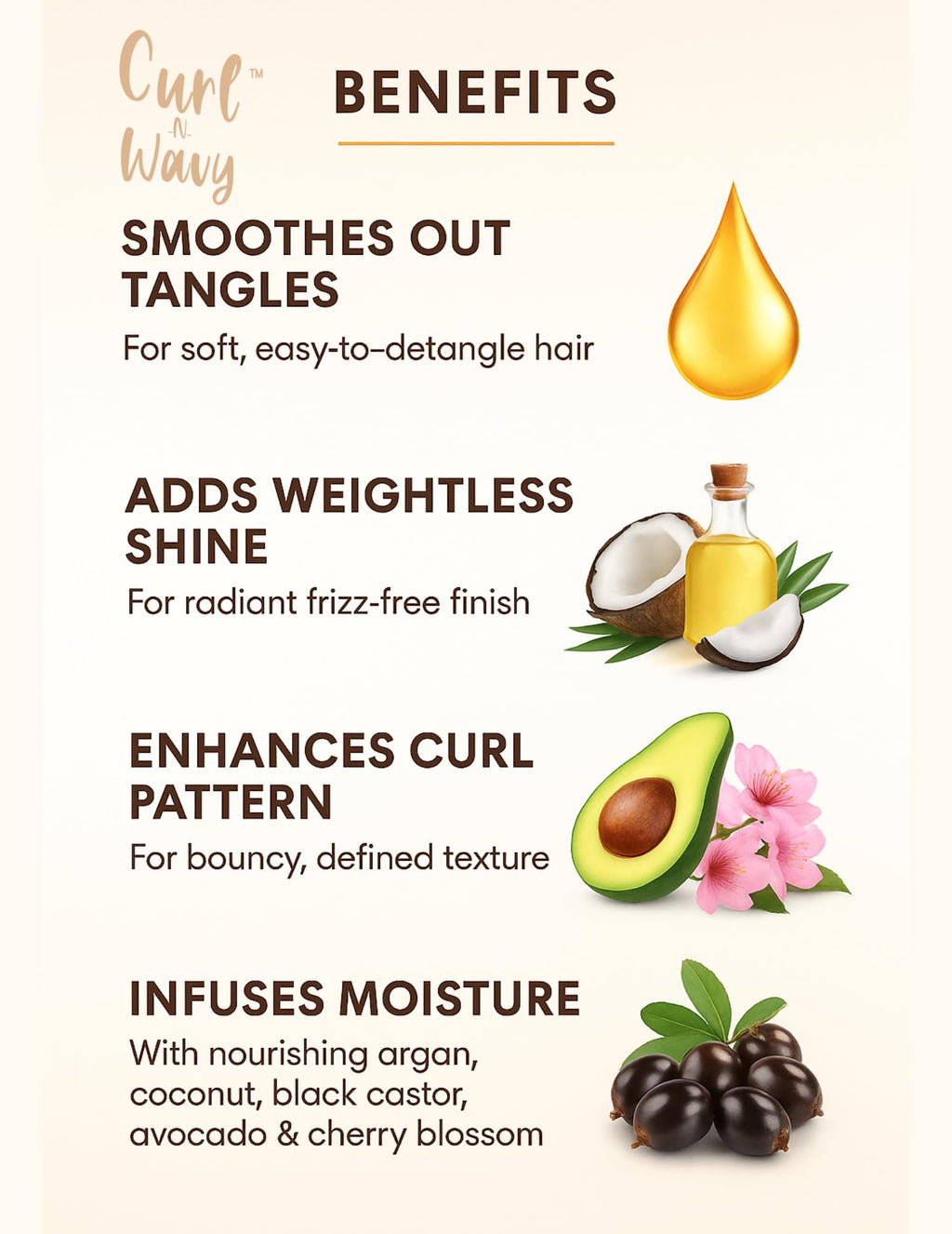 On Natural Curl-N-Wavy 4-in-1 Hair Enhancer For All Hair Texture [Jamaican Black Castor] 3.4 OZ