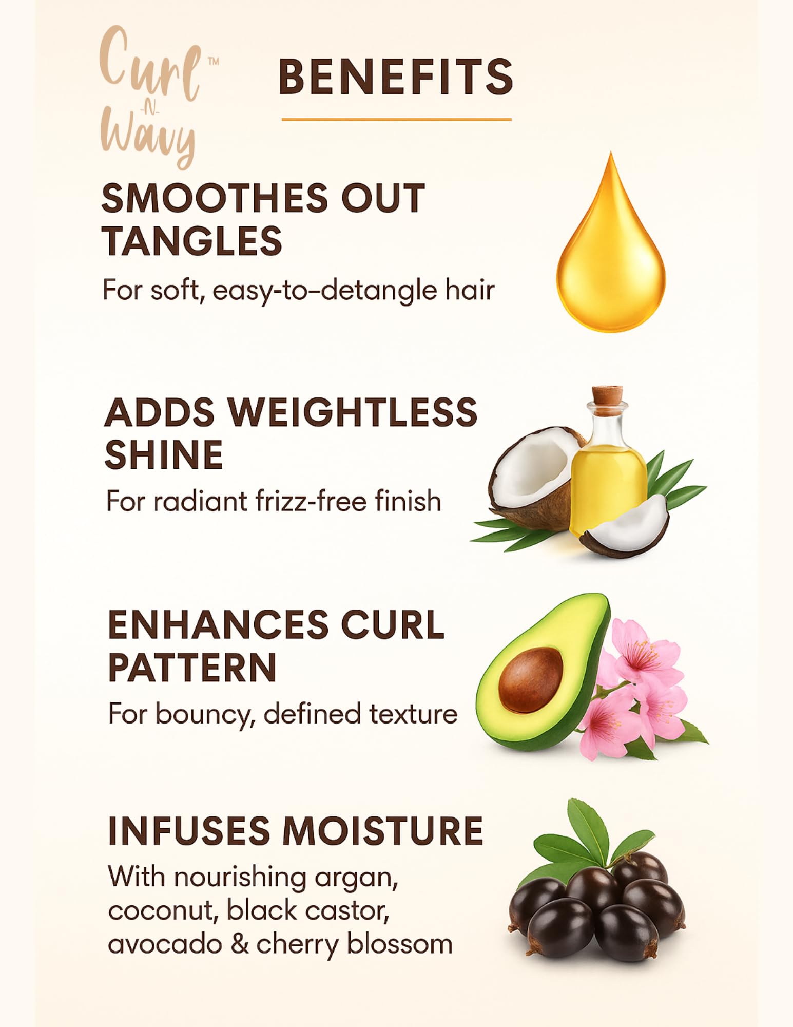 On Natural Curl-N-Wavy 4-in-1 Hair Enhancer For All Hair Texture [Jamaican Black Castor] 3.4 OZ