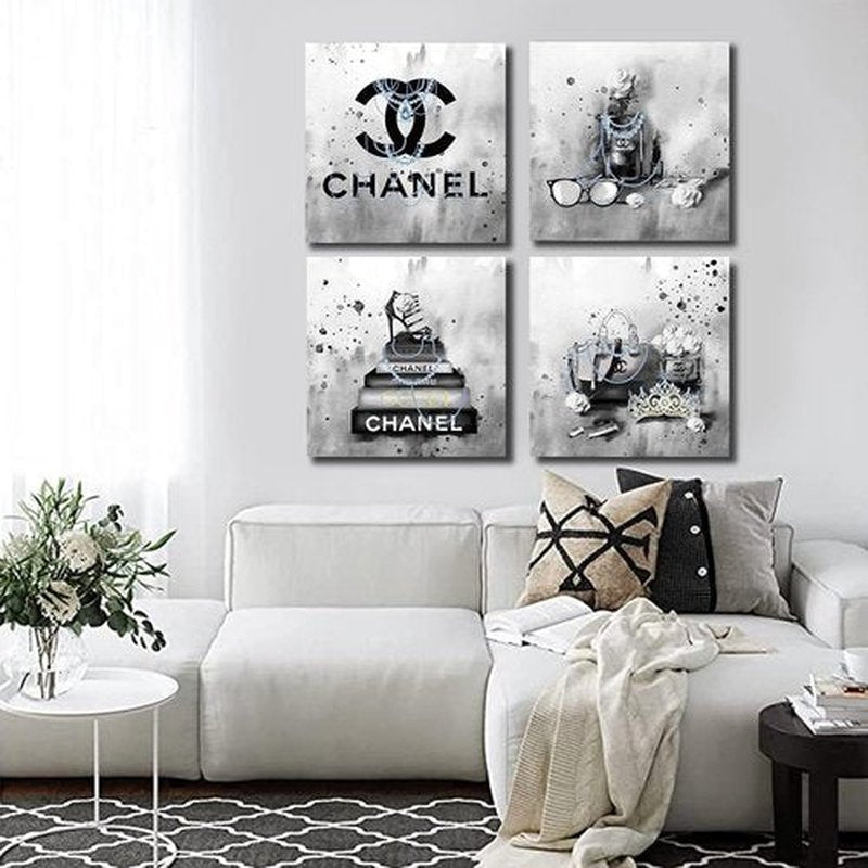 Meetdeceny Bedroom Wall Decor - Black and White Fashion Handbag Art for Teen Girls | 20"x20" Canvas Prints (4 Pieces)