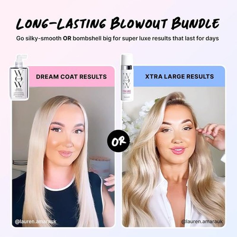 COLOR WOW Long-Lasting Blowout Bundle - XTRA LARGE Volumizer & DREAM COAT Anti-Frizz Spray for Heat Protection