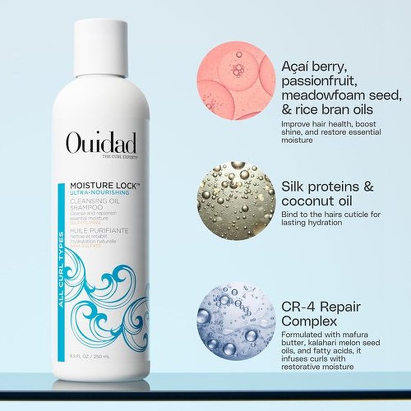 Ouidad Moisture Lock Cleansing Oil Shampoo - Nourishes & Hydrates Curly Hair, Sulfate-Free, 12 oz