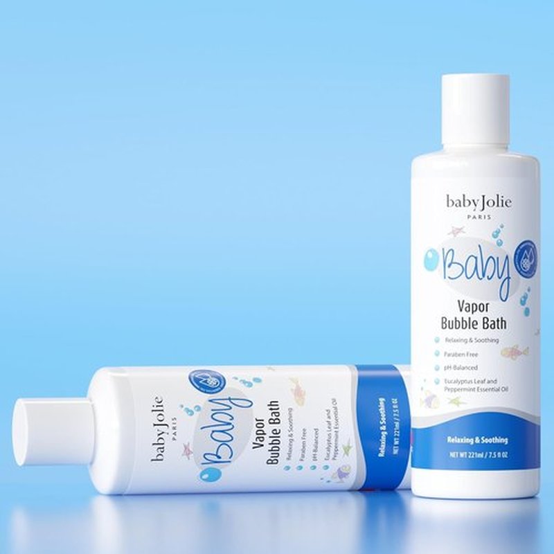 Baby Jolie Vapor Bubble Bath - Aromatherapy for Stuffy Nose & Cough Relief | Natural Eucalyptus & Peppermint, 7.5 oz