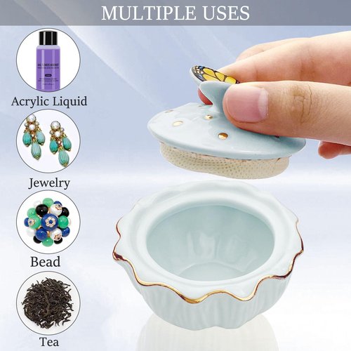 Honey Joy Dappen Dish for Butterfly Ceramic Nail Liquid Porcelain Anti-volatilization Monomer Bottle (HJ-NAPB062-Blue)
