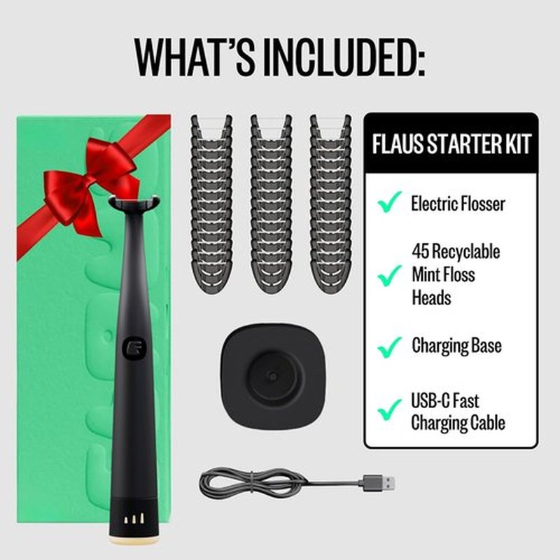 FLAUS Electric Flosser - Gentle Water Flosser with 3 Speeds & 45 Refill Heads | Dentist Recommended for Sensitive Gums