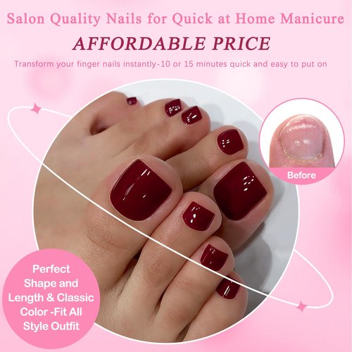 576pc Press on Toenails Women Toe Nails Press ons Nails for Feet, French Tips Toenails Press ons Toes Nail Tips Fake Toenail Glue on Toe Press-on Nail Feet Artificial Acrylic Toes Nail with Glue Tab
