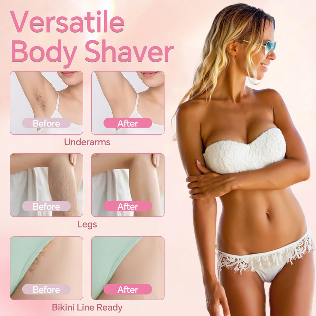 2-in-1 Bikini Trimmer Women, Painless Pubic Remover, Waterproof Wet-Dry