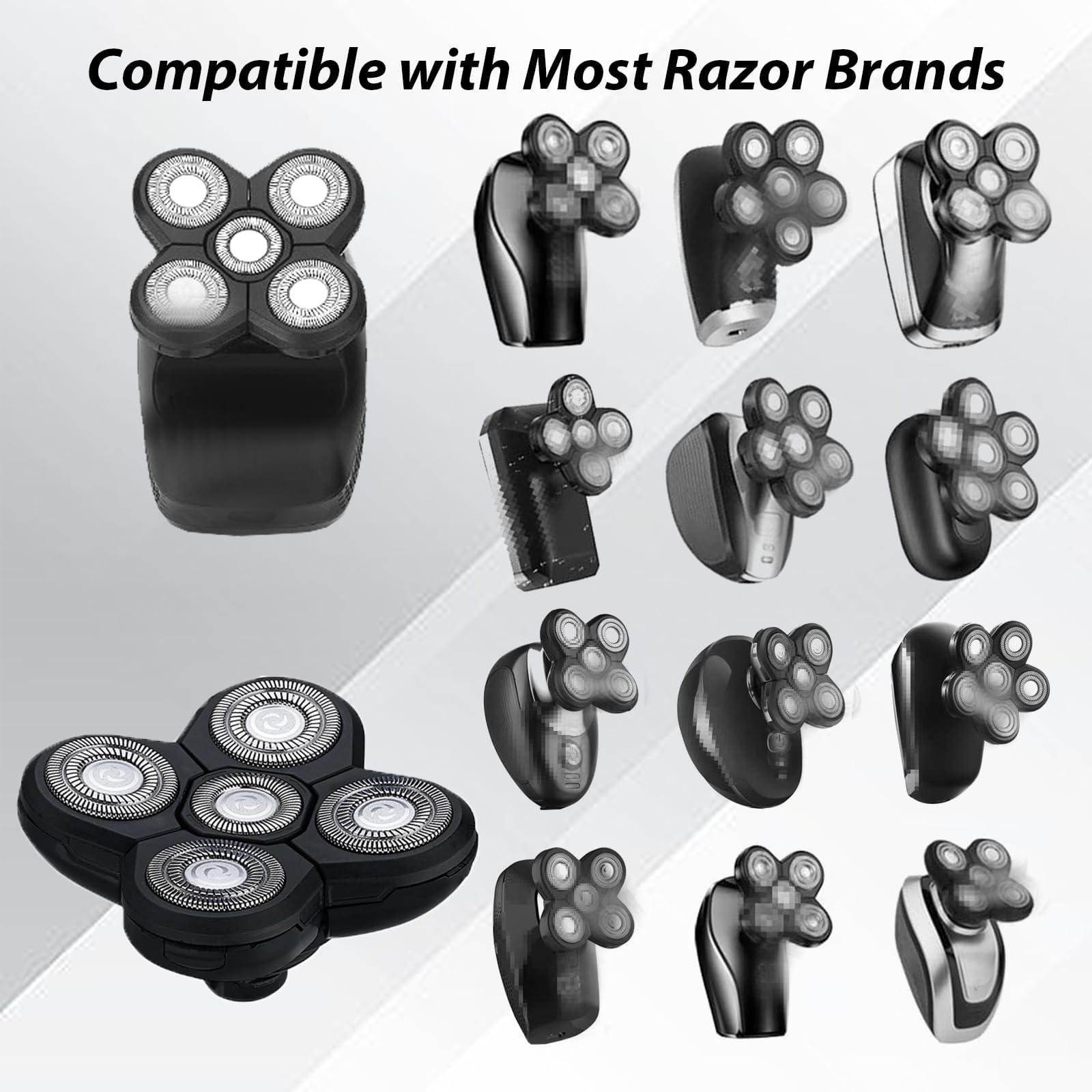 5 Replacement Heads for Universal Series Head Shaver, Waterproof Blade Electric Bald Men Freedom Grooming Waterproof Razor Refills Rotary Heads Design + 2 Cleaning Brushes for Father Husband Partner