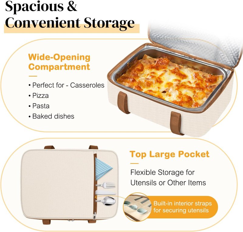 Coobiiya Insulated Casserole Carrier - Thermal Lunch Bag Keeps Food Hot or Cold | Fits 9" x 13" Baking Dish