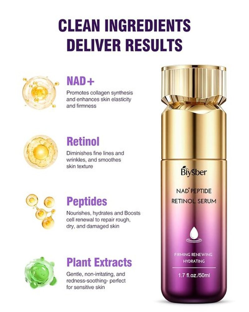 Regine Switzerland NAD+ Retinol Collagen Face Serum - Anti-Aging Peptide Formula for Tightening Skin & Reducing Wrinkles