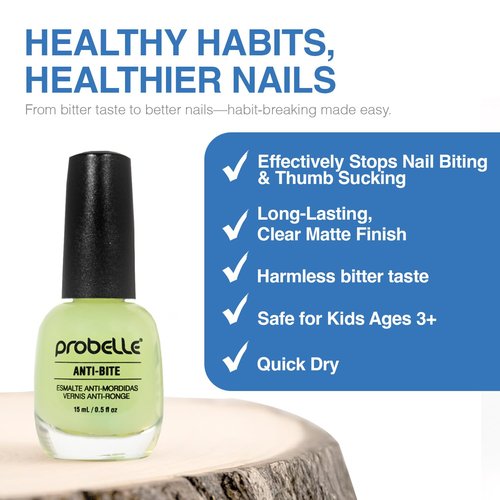 Probelle Anti-Bite, Nail Biting Treatment for Kids & Adults to Quit habit, No Bite Nail Polish Deterrent, Thumb Guard & Prevents Finger Sucking, Bitter Taste Nail Care, For Ages 3+, 0.5 fl oz (15 ml)