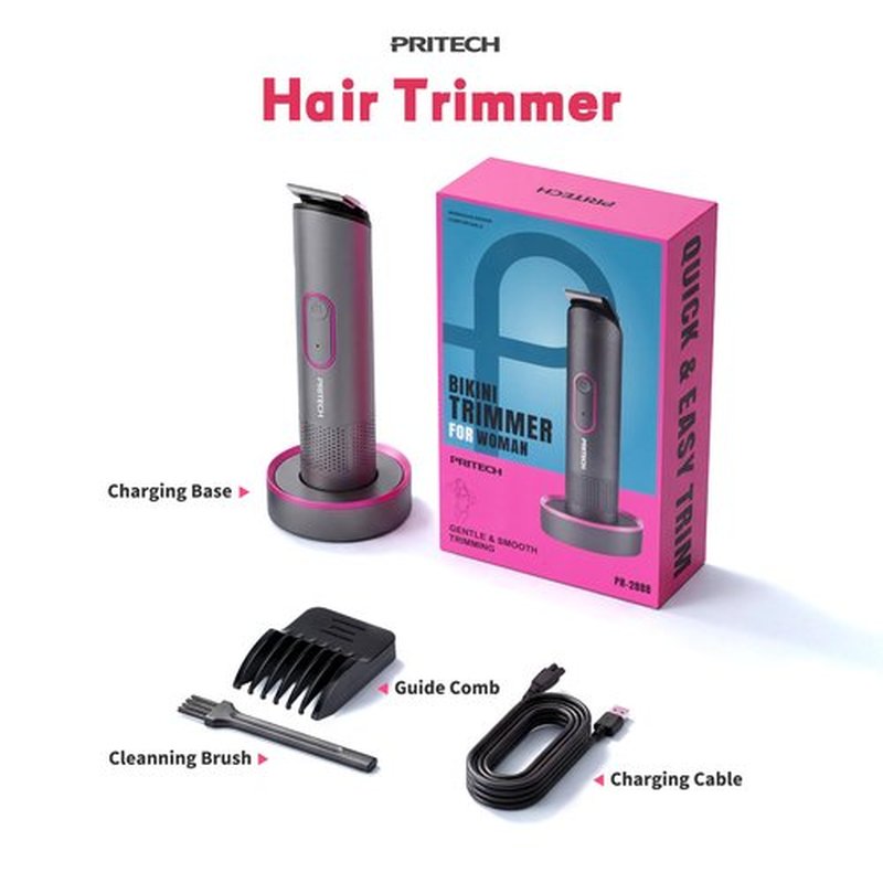 PRITECH Pubic Hair Trimmer Women - Rechargeable Bikini Trimmer for Women Sensitive Skin, Wet&Dry Use, Pain-Free Electric Razor&Shaver with Standing Recharge Dock, Ideal Gift, Slate Grey