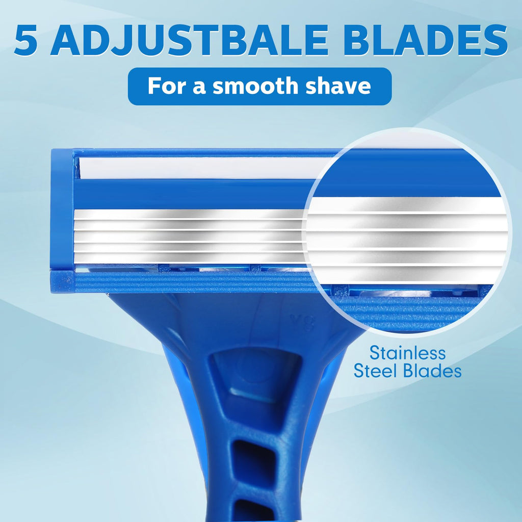 Lanties 16 Pcs Disposable Razors for Men Bulk 5-blade Disposable Razors Men's Razor Comfort Head Long-blade Sensitive Skin Razor for Hotel Travel Spa Gift