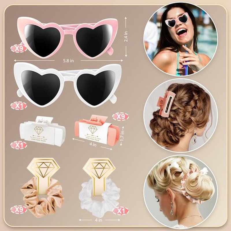 30pcs Bridesmaid Proposal Gifts Set with Bridesmaid Scrunchies Square Hair Claw Clip and Bachelorette Heart Sunglasses Girls Gift for Wedding Party Bachelorette Cam Party Favors (White&Rose Pink)