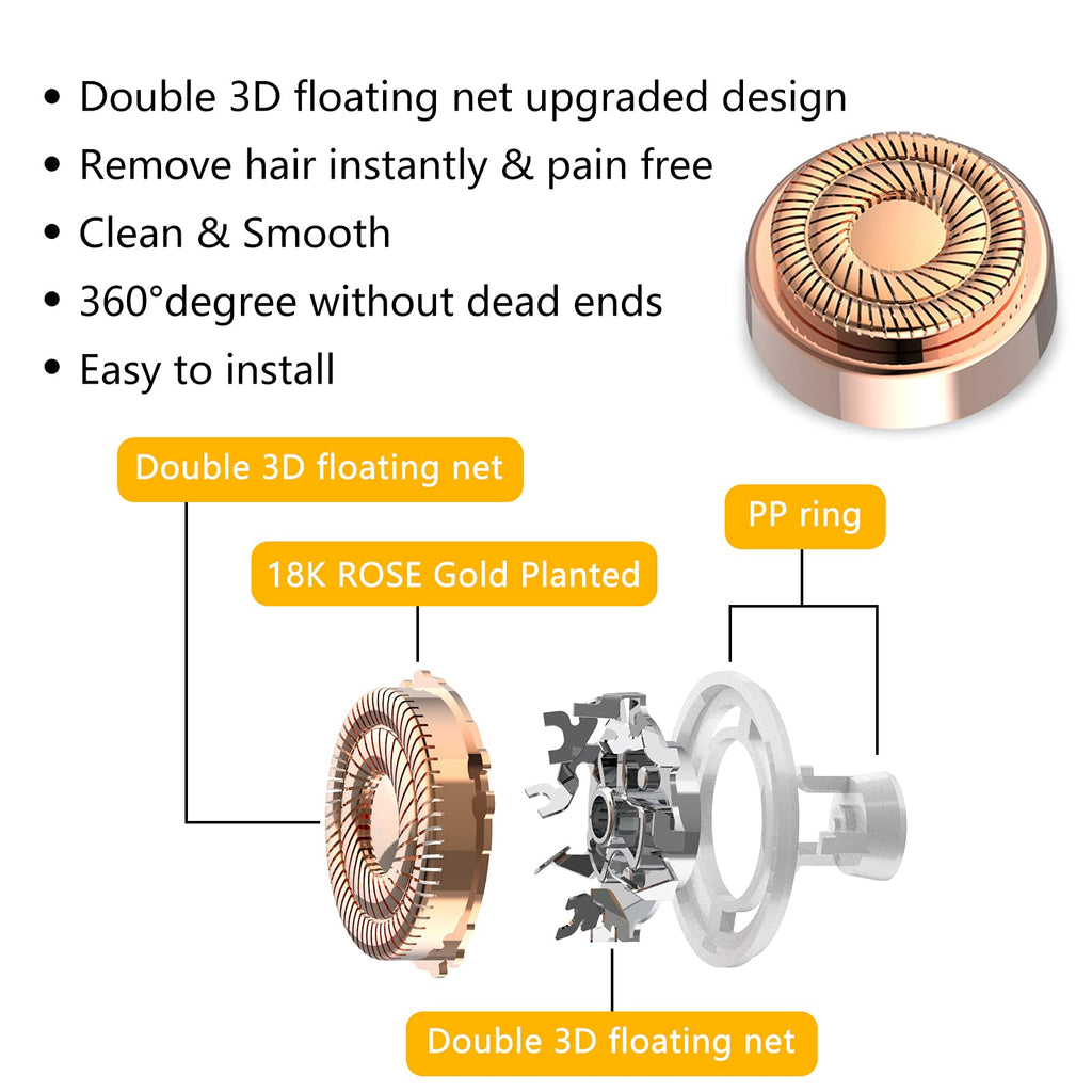 Facial Hair Remover Replacement Heads: Compatible with Finishing Touch Flawless Facial Hair Removal Tool for Women As Seen On TV 18K Gold-Plated Rose Gold (Generation 2 2pack)