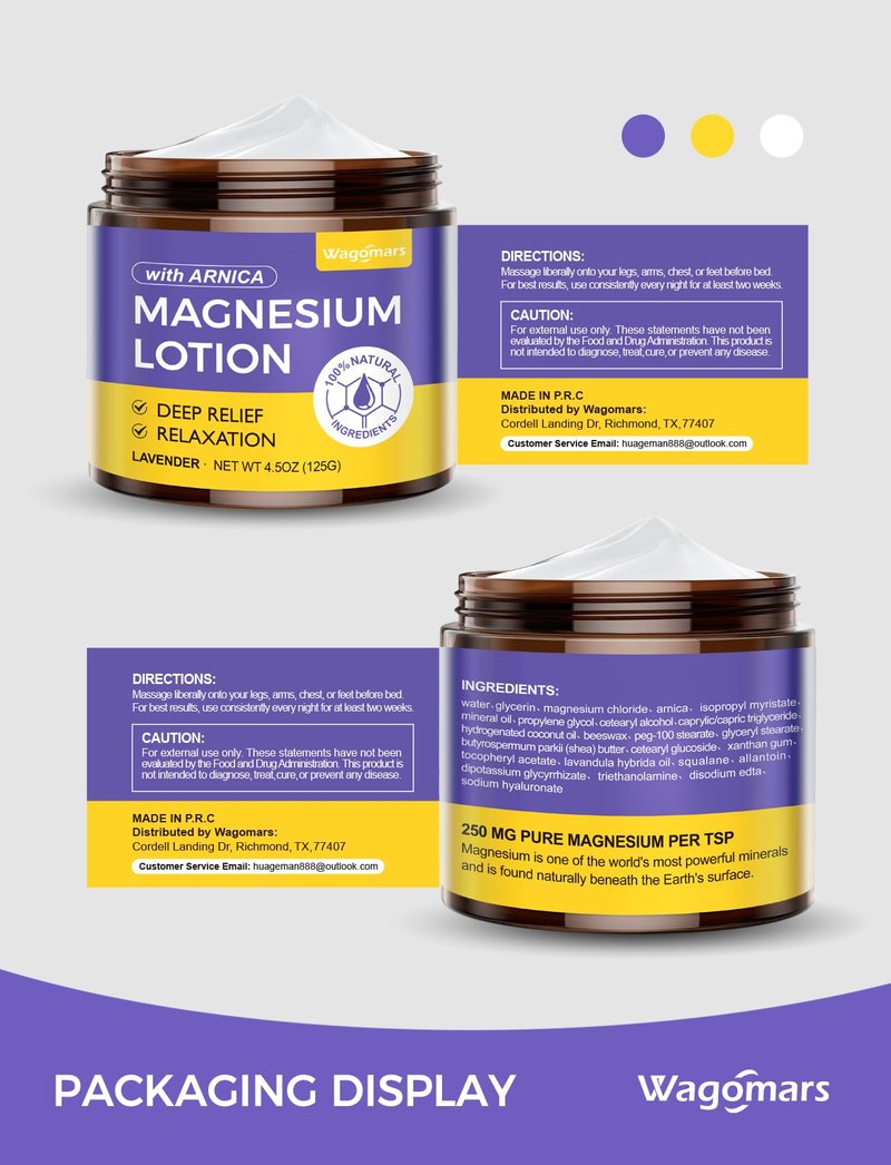 Wagomars Natural Soothing Magnesium Lotion - Topical Nighttime Magnesium Cream with Arnica, Shea Butter & Coconut Oil for Legs & Muscles - Skin Comfort, Relaxation & Deep Hydration - Safe for Kids