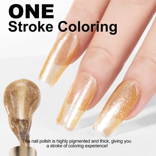 NXJ INFILILA 0.5 OZ Cat Eye Gel Polish, 15ML Holographic Glitter Shimmer Translucent Jelly Color Magnetic Gold Nail Polish for Nail Art Manicure Salon DIY at Home JB20