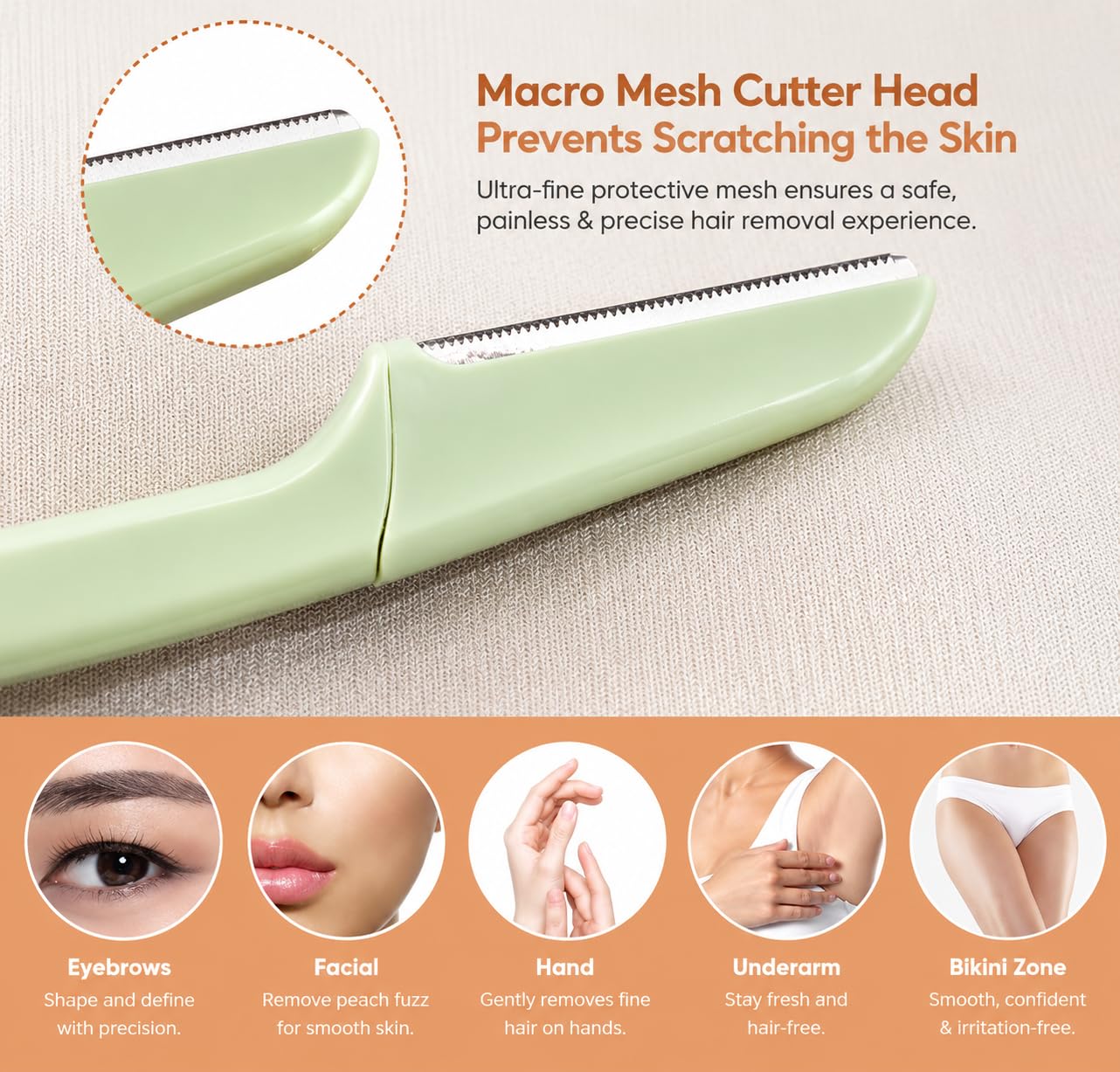 SNS Collections Dermaplane Razor for Women, Face Razor & Eyebrow Trimmer, Facial Hair Remover, Peach Fuzz Remover, Exfoliating Facial Razor with Protective Cover, Safe Precision Blade, Pack of 3