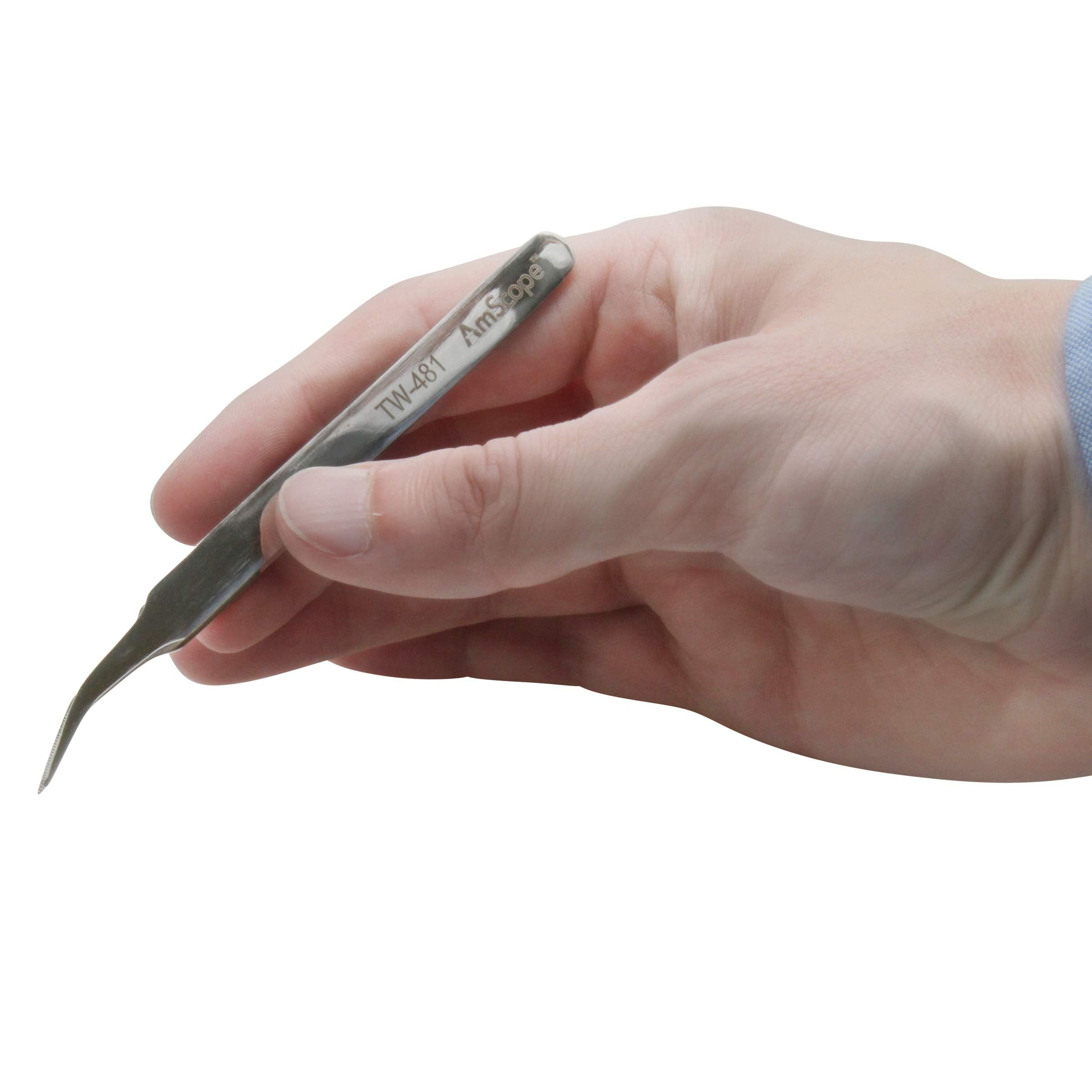 AmScope - 4 3/8 in. General Purpose Curved Serrated Tip Tweezers - 1 pc