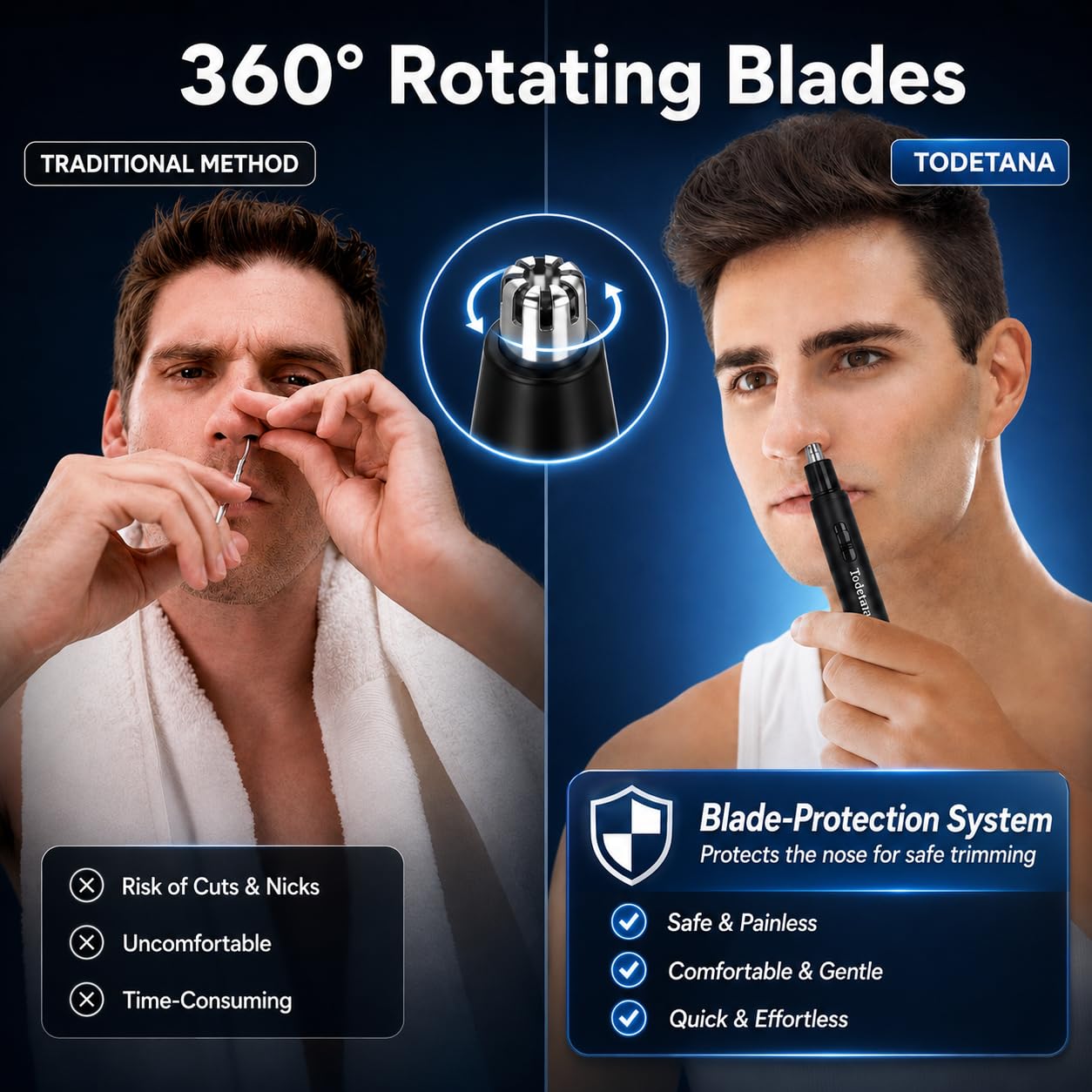Todetana 2 Pack Nose Hair Trimmer, USB Rechargeable Ear & Nose Trimmer