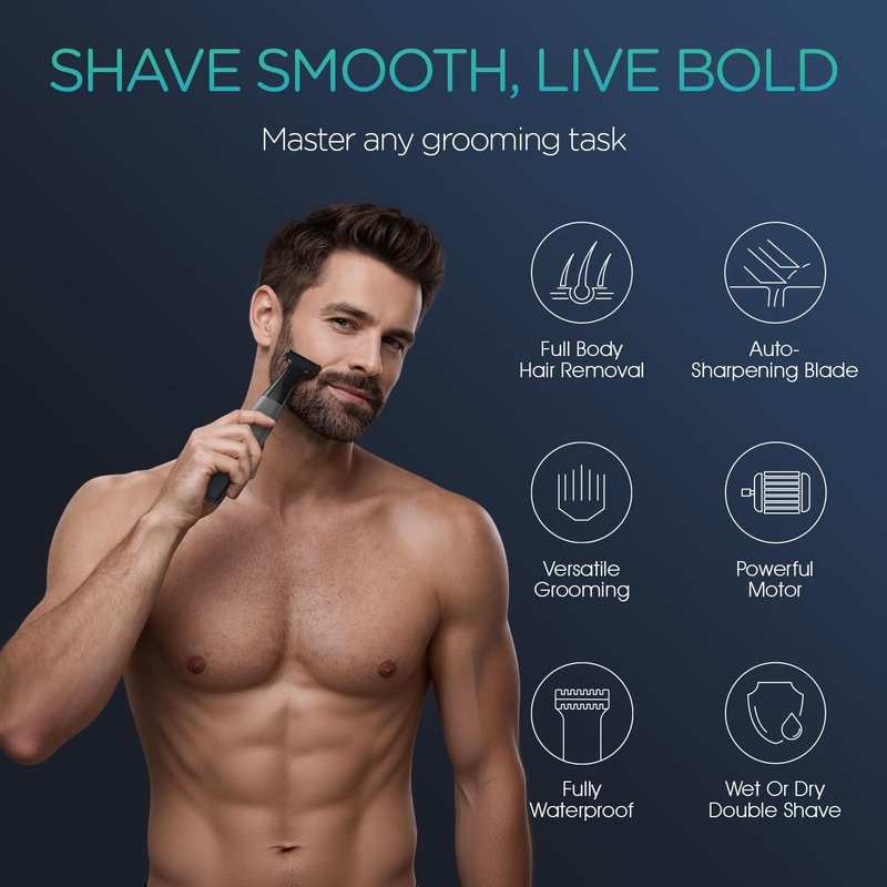 VOYOR Beard Trimmer for Men - All-in-One Rechargeable Grooming Kit | Cordless Wet/Dry Electric Razor (Grey)
