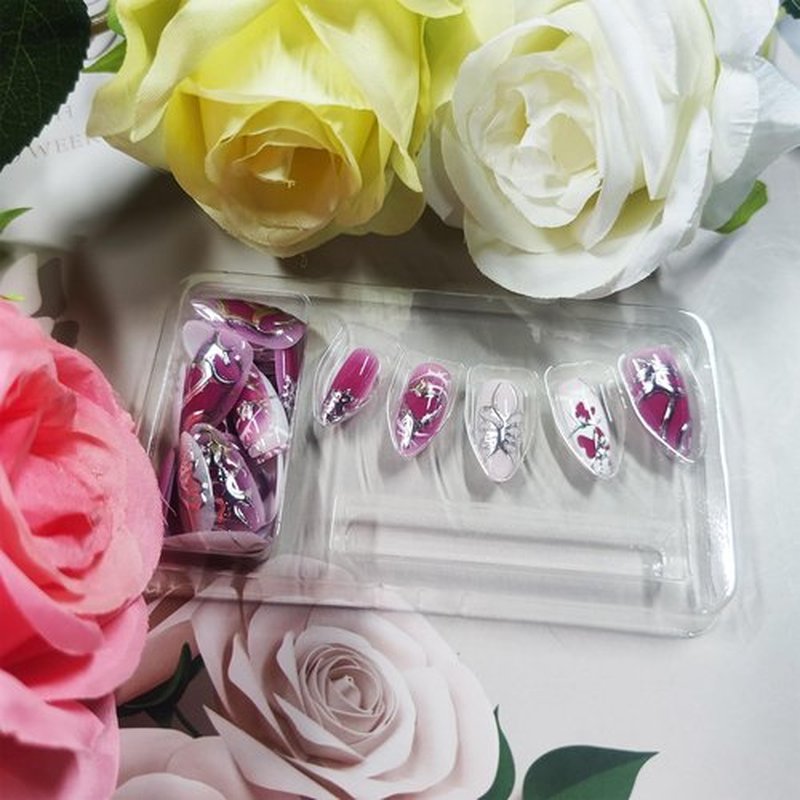 30 Pcs 3D Butterfly Press on Nails Valentines Almond Medium False Nails Love Heart Acrylic Fake Nail Glossy Red Gradient Stick on Fingernails Curve Line Gel Glue on Nail for Women Valentine's Gift