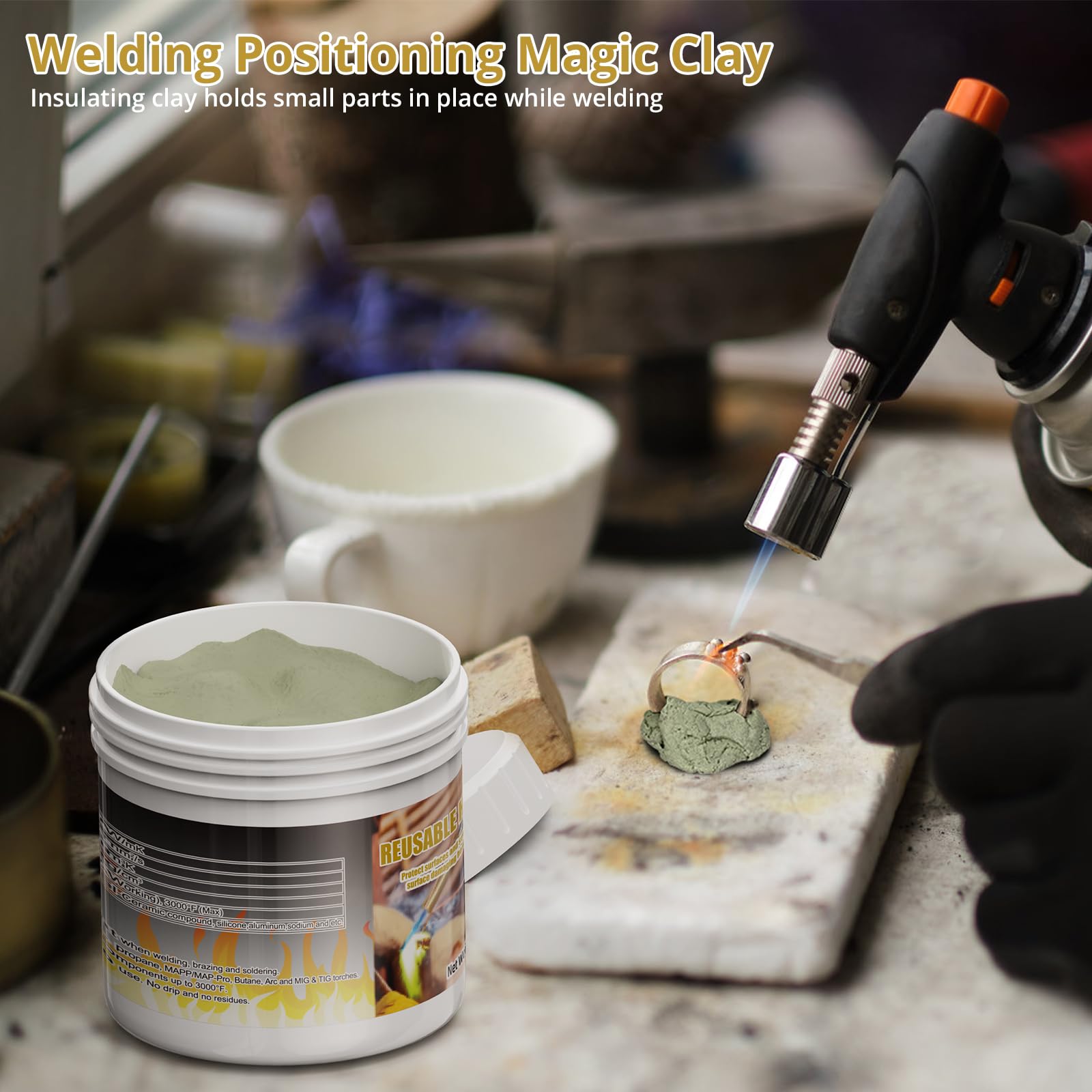 Semlos Heat Blocking Putty Jar (1), The Moldable & Reusable Solder Heat Insulation Clay, Heat Barrier for Installing Sight Glasses, TXV Valves, Directional Valves et al（12 oz）
