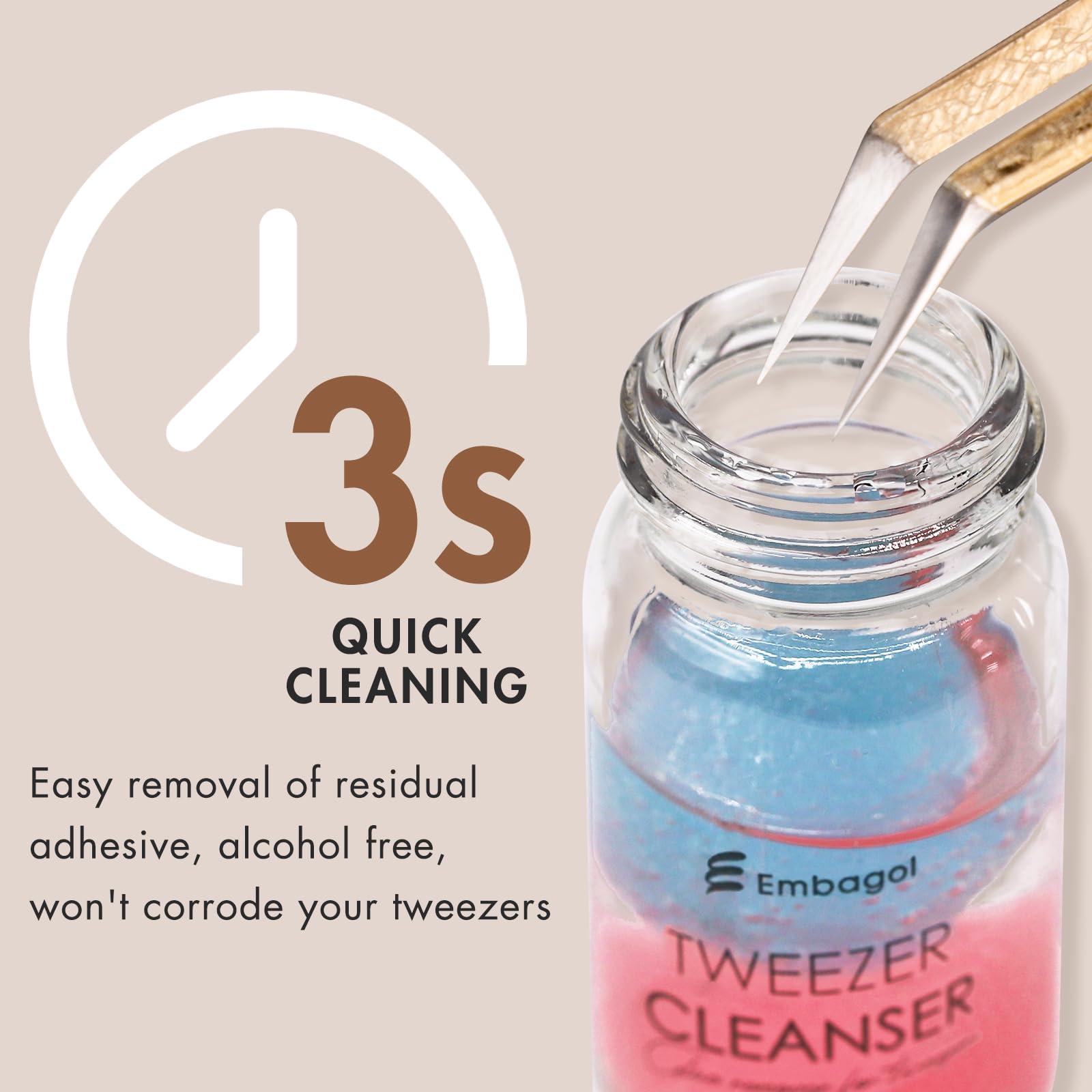 Embagol Tweezer Cleanser for Eyelash Extensions with Nail Wipes Lint Free Glue wipes Tweezers Glue Remover Liquid for Lash Tools with 2 Spongeballs Kit(2 Bottles Cleanser+1 Glue Wipes)