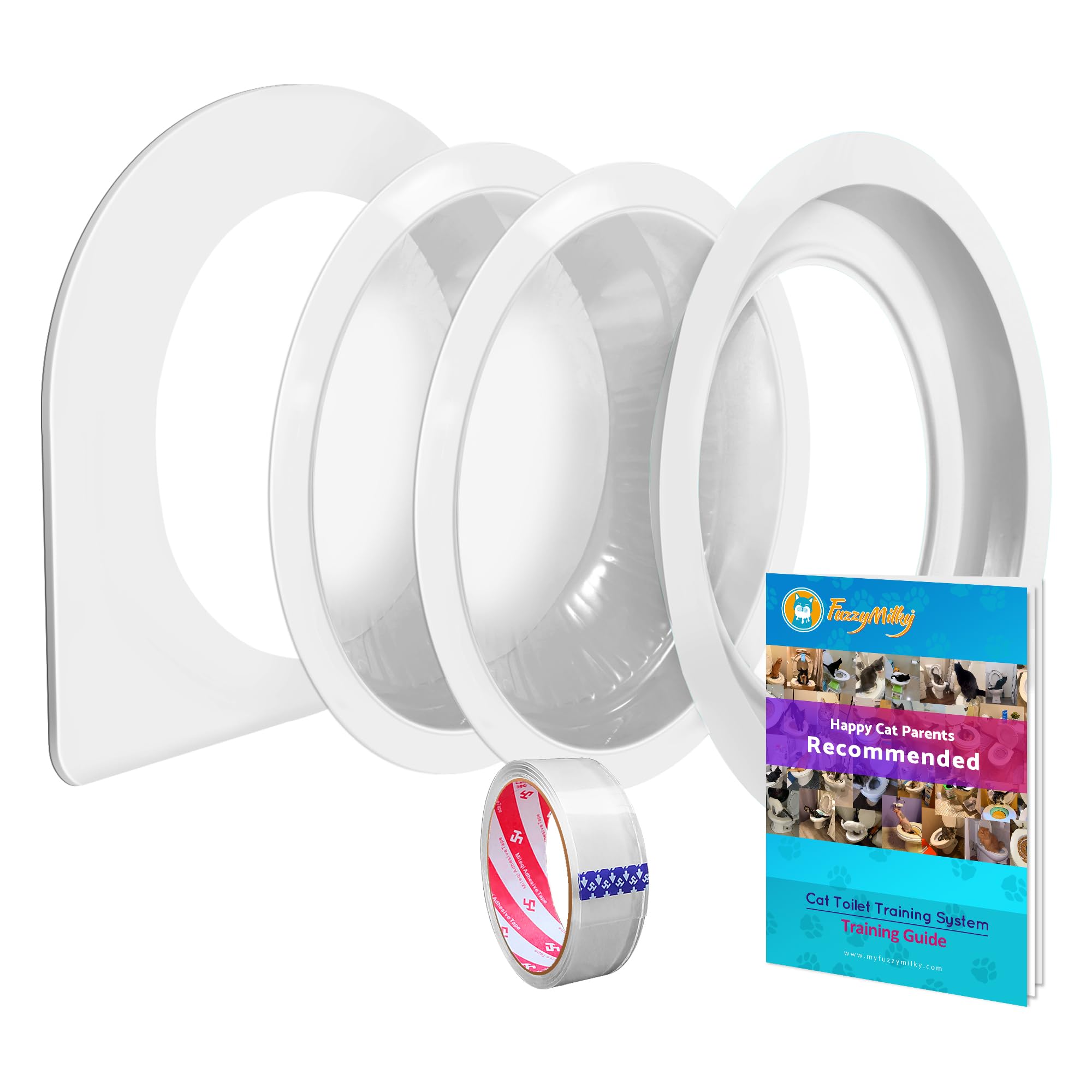 FuzzyMilky Cat Toilet Training System 2022 - Teach Cat to Use Toilet Cat Toilet Training Kit (One Pack + Extra Training Pan), White (CTS-FMC4(2TP))