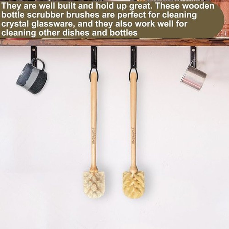 Natural Bristle Bottle Brushes by [Brand Name] - 13.75-Inch Wood Handle for Cleaning Jars, Glasses & Vases | 2-Pack