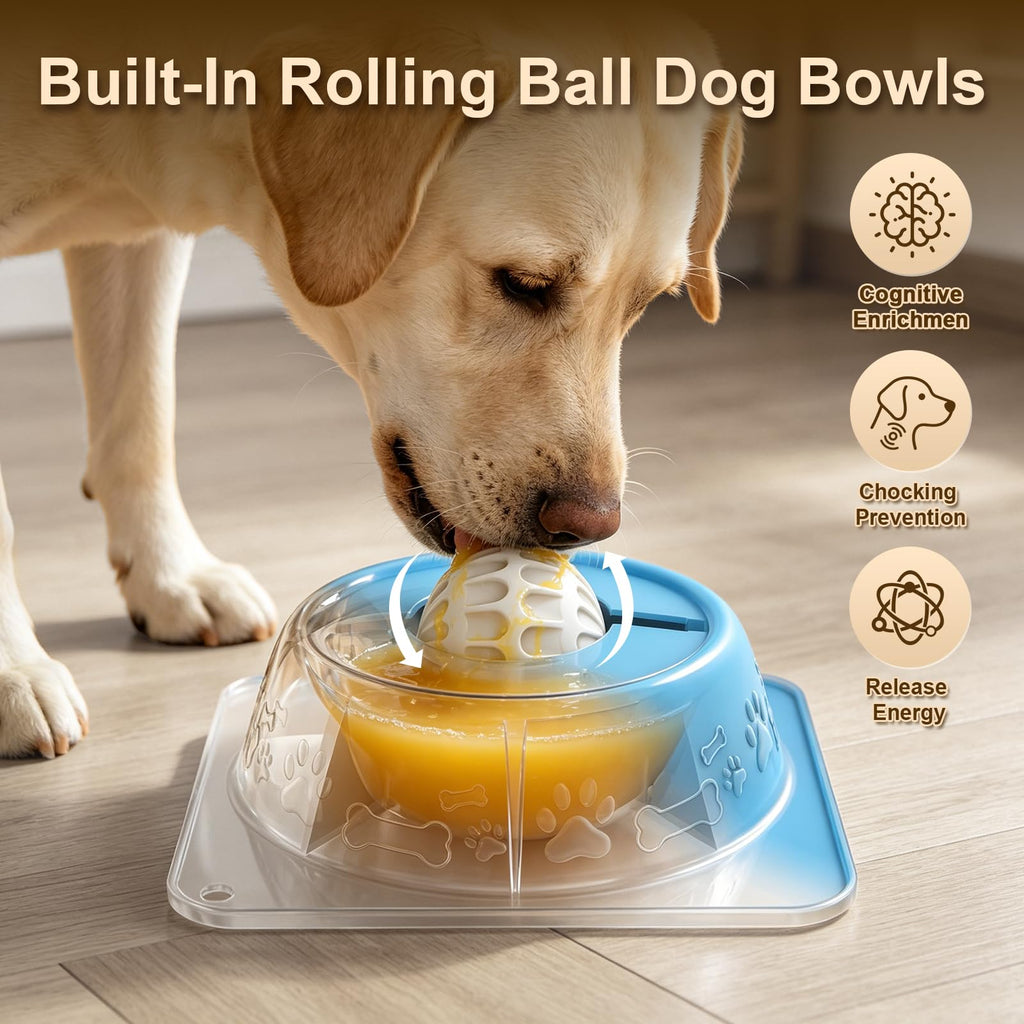 Slow Feeder Dog Bowl for Liquid Treats, Anti-Slip Lick Bowl, Bone Broth and Yogurt Puzzle Feeder, No Spill Pet Bowl Pup Lick Toy for Large Medium Small Dogs and Cats, Anxiety Relief, Blue
